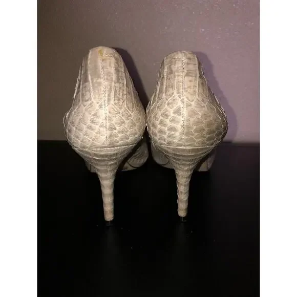 Vince Camuto Kira Wedding Date Nite Animal Print Cream Python Peep Toe Heels 8.5 - Picture 8 of 11